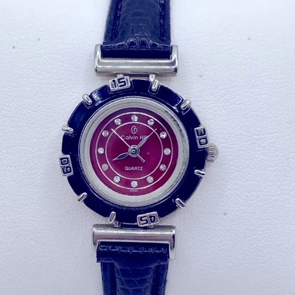 Working! Ladies Calvin Hill Quartz Small Round Face Rhinestine Watch
